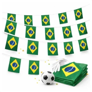 Varal Bandeirinha Brasil 12m com 40 Bandeiras de Tecido para Decoração da Copa do Mundo Kiryu