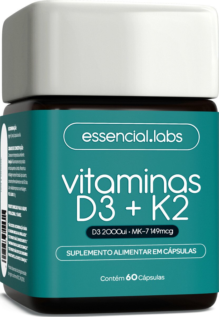 Vitamina D3 + K2 Menaquinona-7 - Fórmula Com Máxima Concentração E Biodisponibilidade - 60 Cápsulas Sem Sabor Vitamina D3 + K2 Menaquinona-7 - Fórmula Com Máxima Concentração E Biodisponibilidade - 60 Cápsulas Sem Sabor