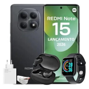 Smartphone Xiaomi Redmi Note 15 256GB 16GB RAM Preto com câmera 108MP e tela AMOLED 120Hz