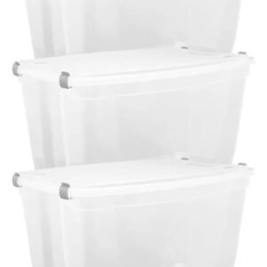 03 Caixa Organizadora Grande Plástico 78 Litros Transparente