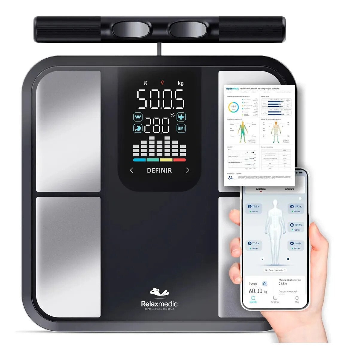 Balança De Bioimpedância 8 Sensores Relaxmedic Digital Preto 127/220v Balança De Bioimpedância 8 Sensores Relaxmedic Digital Preto 127/220v