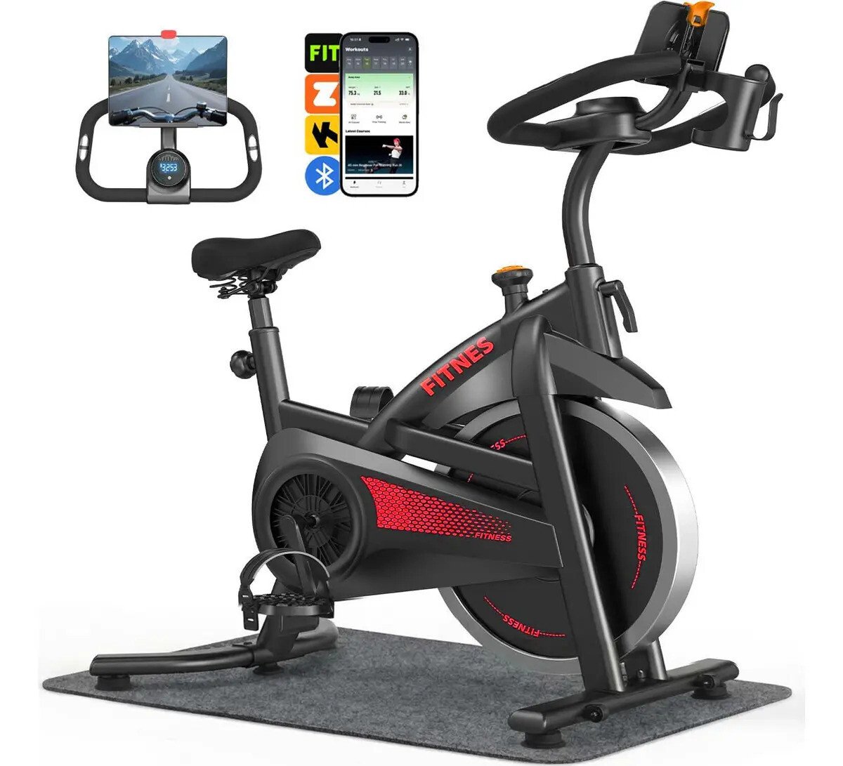 Bicicleta Ergométrica Spinning Rmira Nt7 Com Bluetooth E Tapete, Volante De 12kg Bicicleta Ergométrica Spinning Rmira Nt7 Com Bluetooth E Tapete, Volante De 12kg