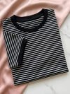 Blusa Feminina T-shirt Listrada Básica Social Manga Curta