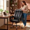 Cadeira Escritorio Presidente Couro Ergonomica Giratoria