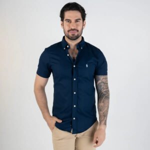 Camisa Ralph Lauren Oxford Masculina Slim Manga Curta