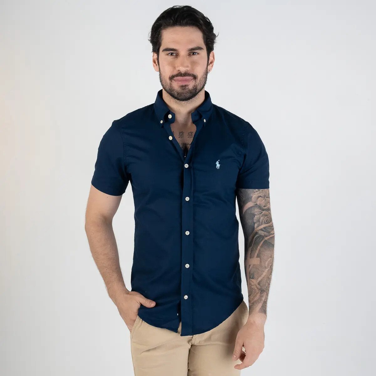 Camisa Ralph Lauren Oxford Masculina Slim Manga Curta Camisa Ralph Lauren Oxford Masculina Slim Manga Curta