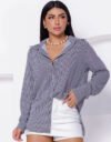 Camisa Social Feminina Clássica Listrada C/ Botões Tendência