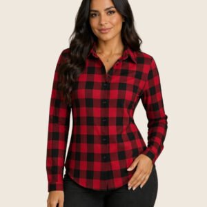 Camisa Xadrez Longa Blusa Manga Festa Junina Social De Botão