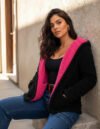 Casaco Teddy Dupla Face Reversível Feminino Inverno 2 em 1 preto pink, quente, estiloso e com capuz.