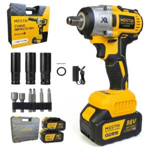 Chave De Impacto A Bateria Profissional Recarregável 88v 4ah Brushless Parafusadeira Furadeira Alta Potência Sem Escova 2 Baterias Mestri M-88v Amarelo E Preto 127/220v