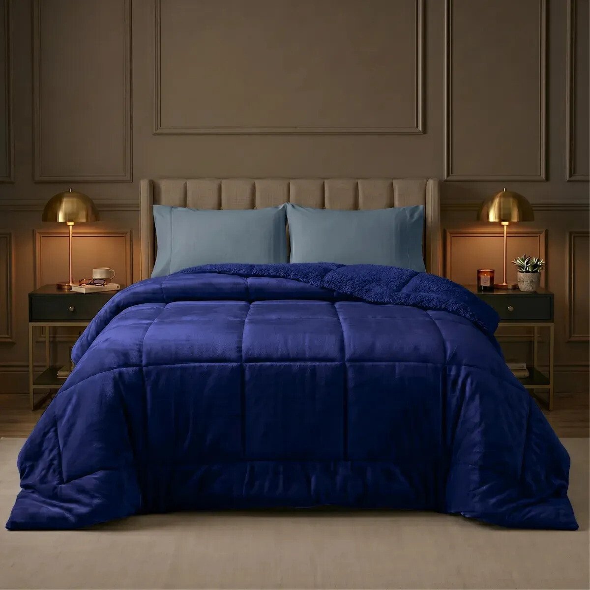 Coberdrom Edredom Casal Sherpa Dupla Face Plush 600 Fios Azul Liso Coberdrom Edredom Casal Sherpa Dupla Face Plush 600 Fios Azul Liso