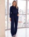 Conjunto Feminino Malha De Tricot Blusa E Calça Moda Inverno