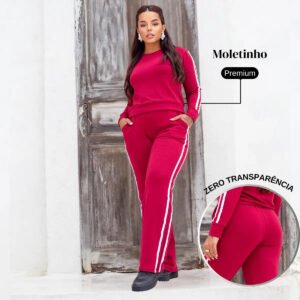 Conjunto Feminino Moletinho Calça E Blusa Manga Longa