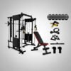 Cross Over com Smith Bronco Fitness Completo com Banco e Anilhas Preta