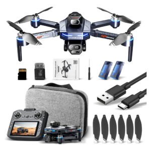 Drone Profissional Dobrável Gt8 Com Câmera Dupla, 2 Baterias E Controle Remoto C/ Tela Azul-escuro