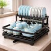 Escorredor De Louça Inox Preto Porta Copo E Talher 2 Andares