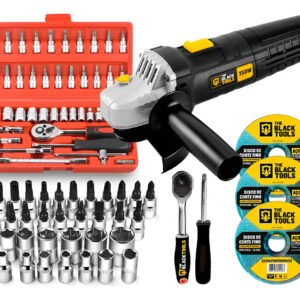 Esmerilhadeira Lixadeira Angular 4.1/2 750w C/ Discos De Corte Fino + Kit De Ferramentas 46 Peças The Black Tools Preto 127v