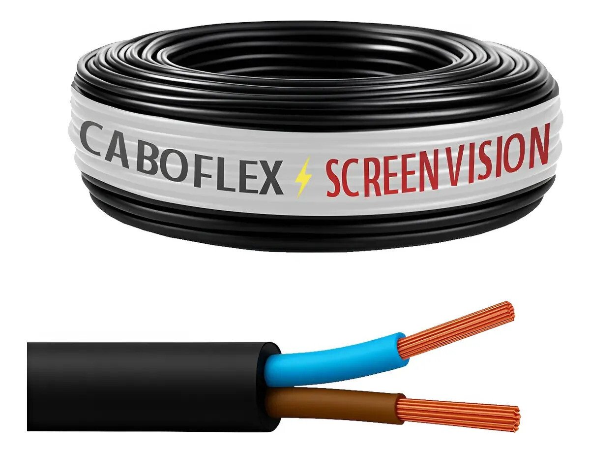Fio Cabo Pp 4mm Flexivel 2x4mm 2 Vias Rolo 100 Metros Para Extensão Cor Preto Marca Screen Vision Fio Cabo Pp 4mm Flexivel 2x4mm 2 Vias Rolo 100 Metros Para Extensão Cor Preto Marca Screen Vision