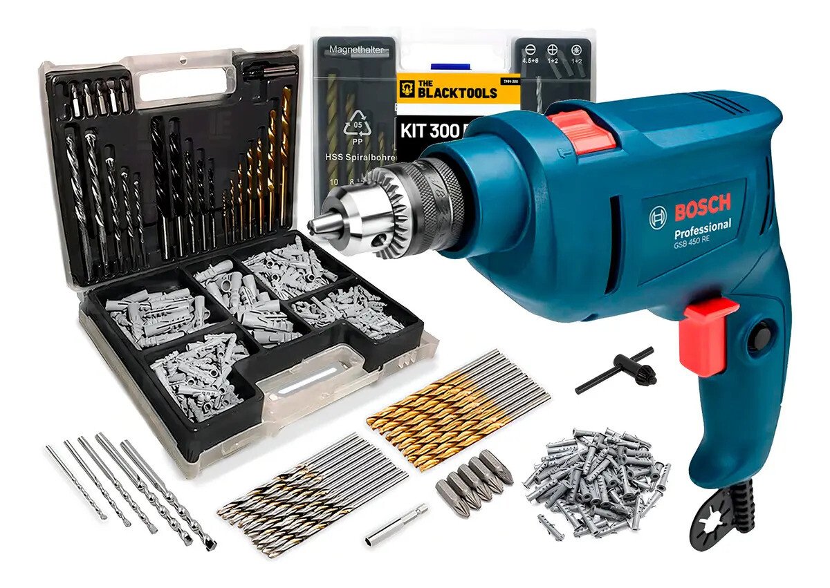 Furadeira De Impacto Bosch Gsb 450 Re 450w 10mm Com Brocas E Buchas Azul 220v 50/60hz Furadeira De Impacto Bosch Gsb 450 Re 450w 10mm Com Brocas E Buchas Azul 220v 50/60hz