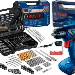 Furadeira Parafusadeira Sem Fio De 6mm Bosch Gsr 1000 Smart C/ Maleta + Jogo Kit Pontas Brocas 103 Peças Bosch Azul 127/220v
