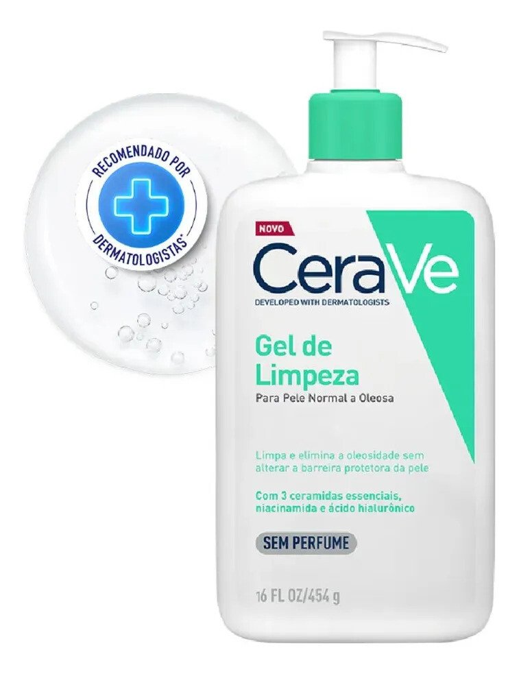 Gel De Limpeza Facial Peles Normais A Oleosas Com Ácido Hialurônico Cerave, 454g Dia/noite Gel De Limpeza Facial Peles Normais A Oleosas Com Ácido Hialurônico Cerave, 454g Dia/noite