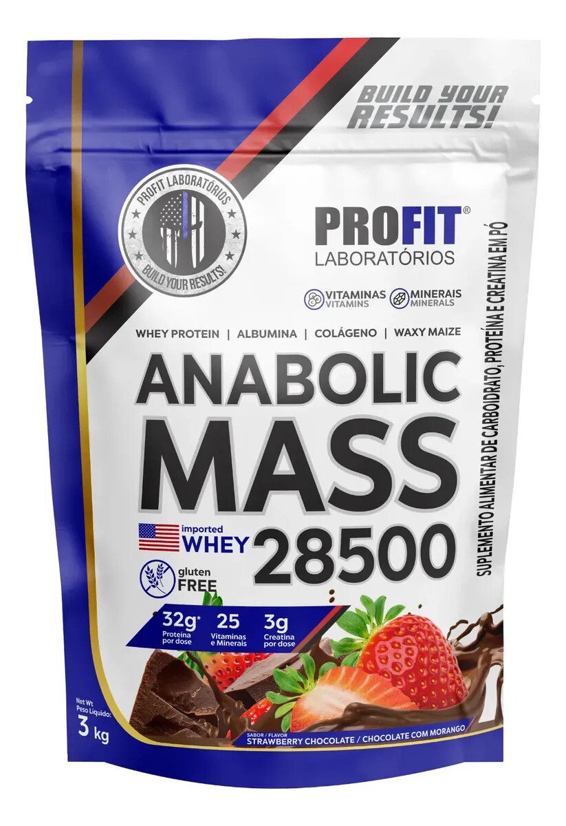 Hipercalórico Anabolic Mass 28500 - 3kg - Profit Labs Sabor Chocolate Com Morango Hipercalórico Anabolic Mass 28500 - 3kg - Profit Labs Sabor Chocolate Com Morango