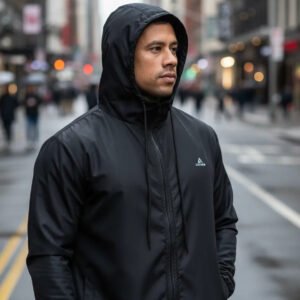 Jaqueta Corta Vento Masculina Capuz Impermeável Zíper Bolso