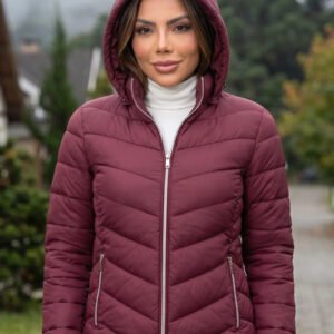 Jaqueta Feminina Puffer Impermeável Capuz Frio Inverno
