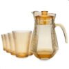 Jarra Com 6 Copos Vidro 7 Peças Kit Suco Água Bebidas Dourado