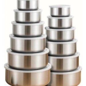 Jogo 10 Potes Tigelas Em Inox Alumínio Com Tampa Redondo