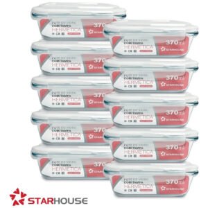 Kit 10 Potes Vidro 370ml Hermético Marmita Forno Refratário Star House