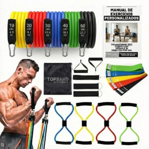 Kit 18 Itens Esportivos Para Treino Em Casa Academia Fitness Funcional Com Elásticos Extensor Puxadores Faixas Elásticas Mini Band P/ Exercícios Ginástica Fisioterapia – Topsand Activewear Colorido