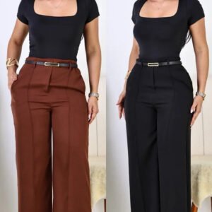 Kit 2 Calça Pantalona Feminina Alfaiataria Elegante C/ Cinto