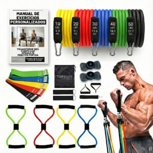 Kit 20 Itens Esportivos Para Treino Em Casa Academia Fitness Funcional Com Elásticos Extensor Puxadores Massageador… Colorido