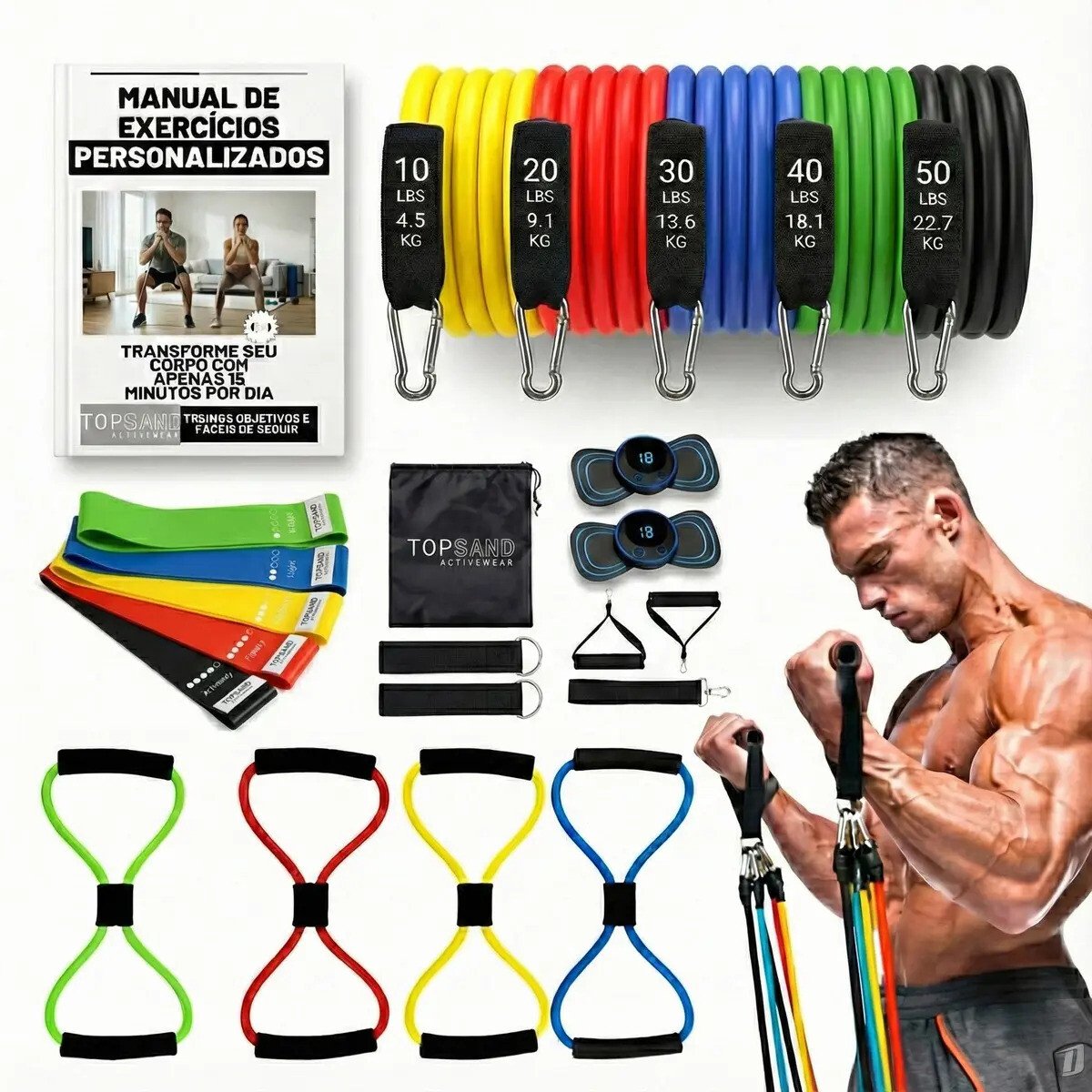 Kit 20 Itens Esportivos Para Treino Em Casa Academia Fitness Funcional Com Elásticos Extensor Puxadores Massageador... Colorido Kit 20 Itens Esportivos Para Treino Em Casa Academia Fitness Funcional Com Elásticos Extensor Puxadores Massageador... Colorido