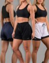 Kit 3 Short Duplo Fitness Feminino 2em1 Cintura Alta Bolso