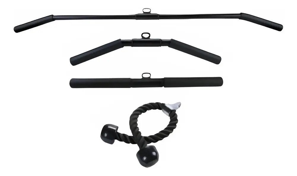 Kit 4 Barras Puxador Triceps Pulley Reto Curvo Costas Corda Kit 4 Barras Puxador Triceps Pulley Reto Curvo Costas Corda
