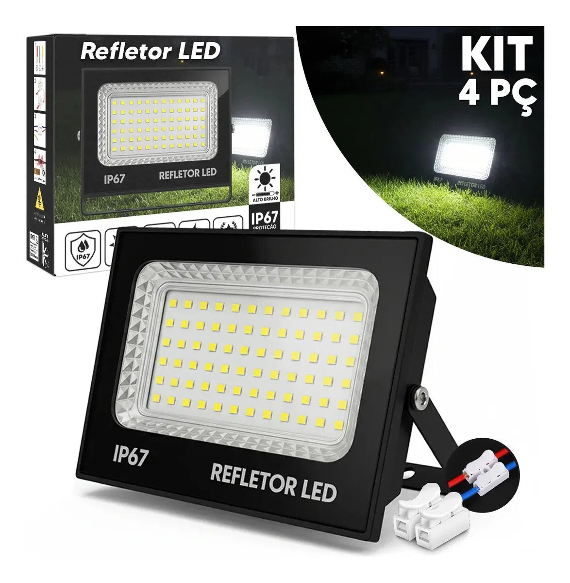 Kit 4 Holofote Refletor Super Led 300w Luminária Cor Da Luz Branco Frio 6500k Ip67 Bovolt Preto 127/220v Kit 4 Holofote Refletor Super Led 300w Luminária Cor Da Luz Branco Frio 6500k Ip67 Bovolt Preto 127/220v
