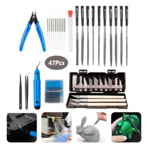 Kit 47 De Acessorios Ferramentas Completo Para Impressão 3d Manuais Orginal Novo Estilete Pinças Agulha Inox Agulhas De Limpeza De Bico Alicate Para Bambu Labs 0.2/0.25/0.3/0.35/0.4mm Acabamento Cinza