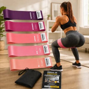 Kit 5 Faixas Elásticas Mini Band Super Band P/ Treino Exercícios Academia Funcional Fisioterapia Resistência Extensor Esporte Ginástica Pilates Cor Rosa + Manual De Treinos Topsand Activewear