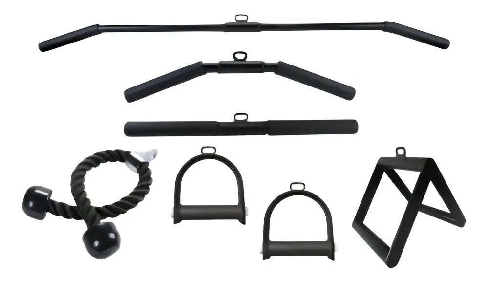 Kit 7 Barra Puxador Pulley Reto Curvo Costas Corda Triangulo Kit 7 Barra Puxador Pulley Reto Curvo Costas Corda Triangulo