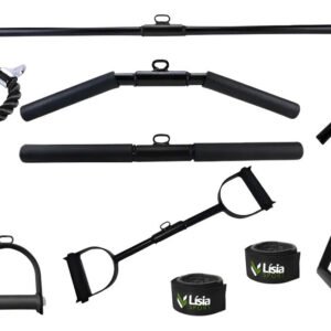 Kit Academia Puxador Pulley Reto Curvo Costas Corda Polia