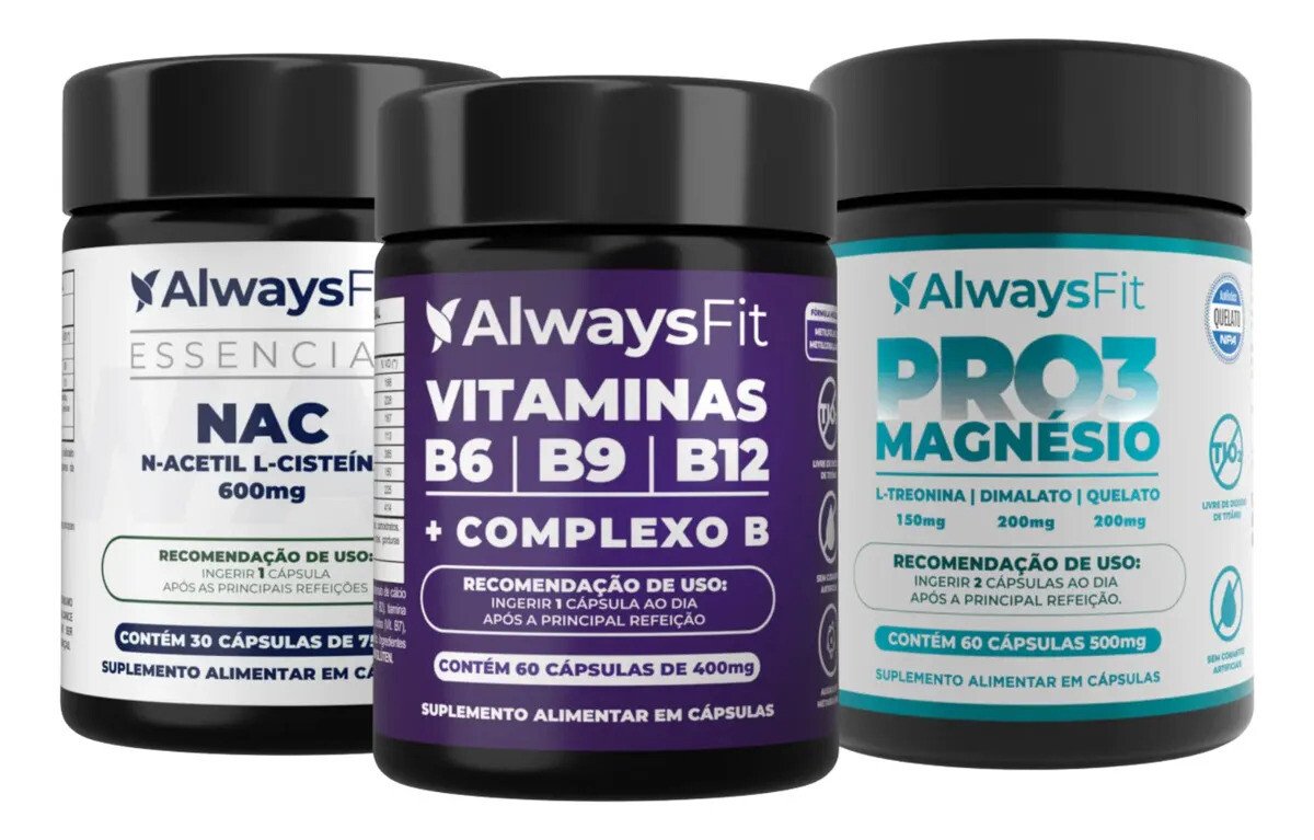 Kit Alwaysfit Pro3magnésio + Nac E Vitaminas B6b9b12 Sem Sabor Kit Alwaysfit Pro3magnésio + Nac E Vitaminas B6b9b12 Sem Sabor