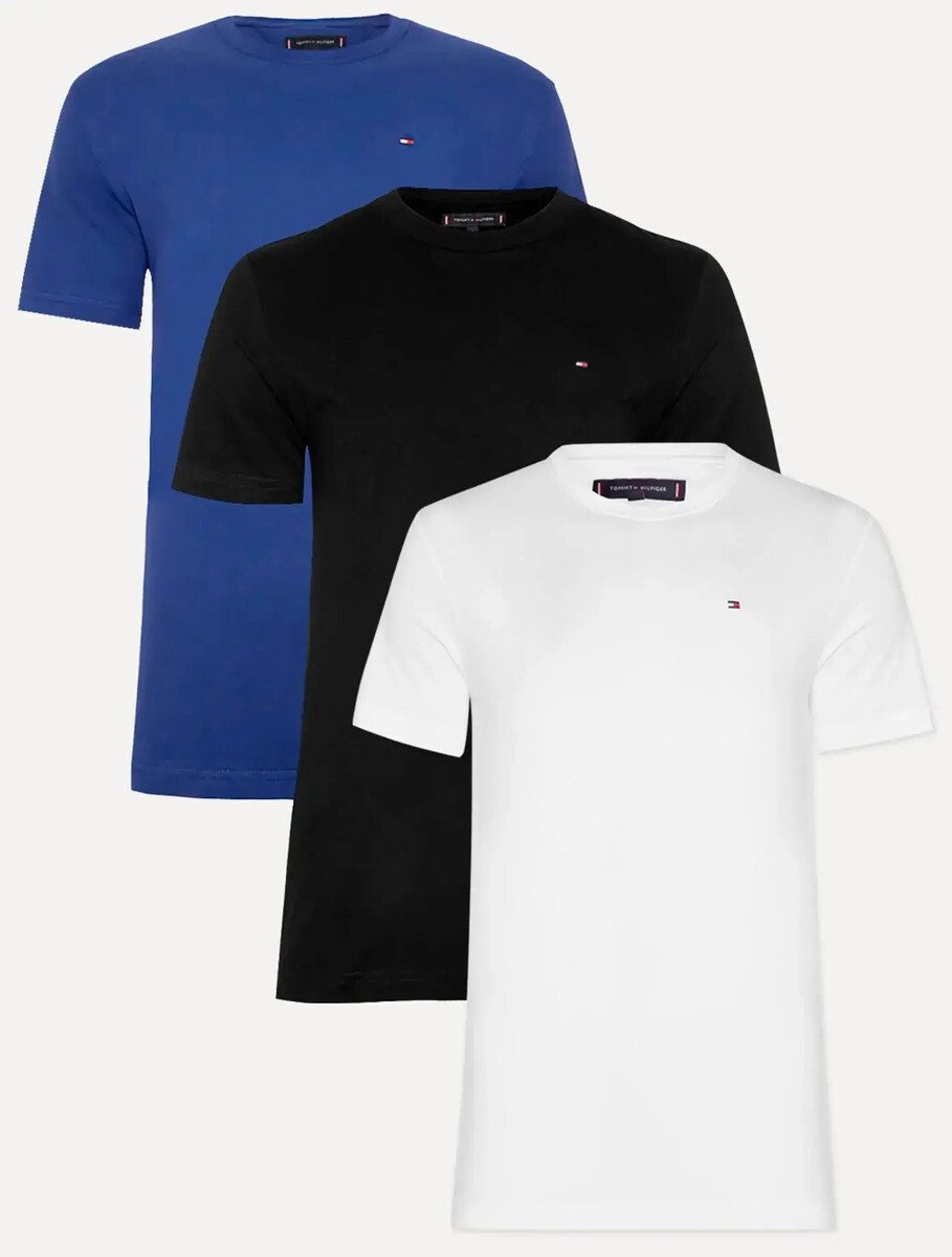 Kit Camisetas Tommy Hilfiger Preta/branca/azul - Original Kit Camisetas Tommy Hilfiger Preta/branca/azul - Original