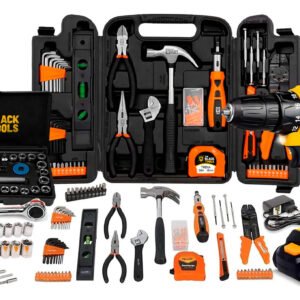 Kit de Ferramentas The Black Tools 169 Peças com Parafusadeira Furadeira 12V maleta