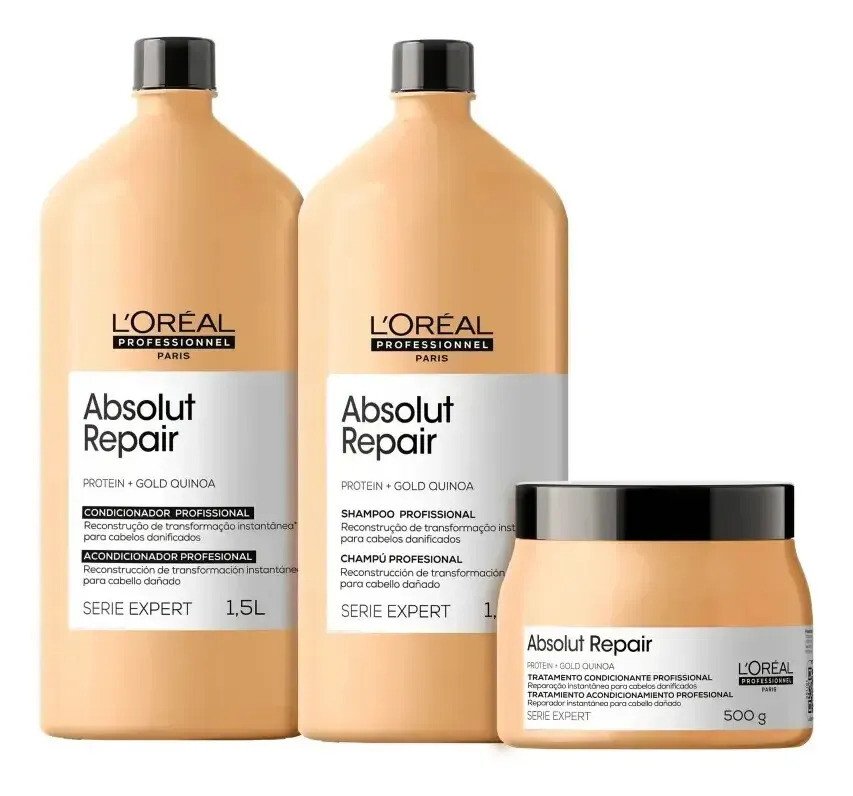 Kit Profissional L´oréal Absolut Repair - Shampoo 1.5 L Cond 1.5 L E Másc 500 G Kit Profissional L´oréal Absolut Repair - Shampoo 1.5 L Cond 1.5 L E Másc 500 G
