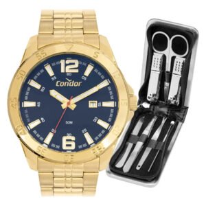 Kit Relógio Condor Masculino Dourado Co2115ncg/k4a Dourado Azul