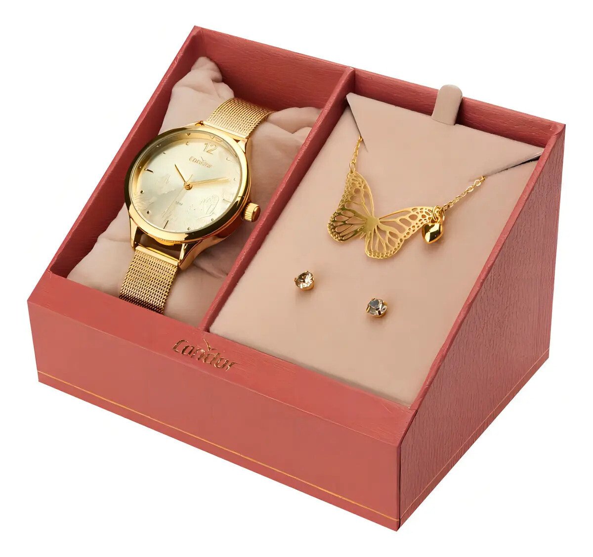 Kit Relógio Feminino Dourado + Condor Dourado Dourado Dourado Kit Relógio Feminino Dourado + Condor Dourado Dourado Dourado