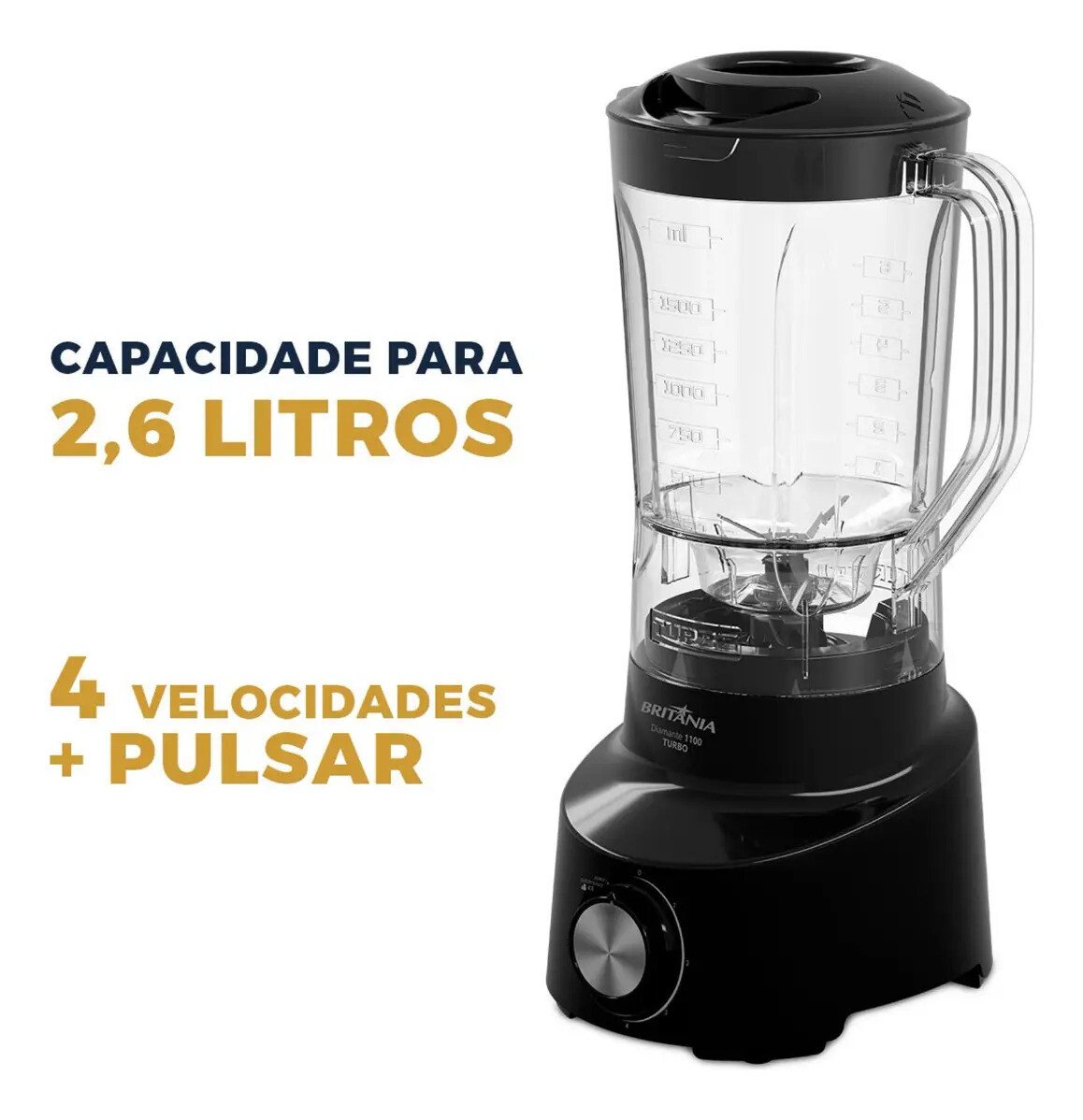 Liquidificador Britânia 2,6l 4 Velocidades Preto Diamante 1100 220v Liquidificador Britânia 2,6l 4 Velocidades Preto Diamante 1100 220v
