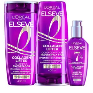L’oréal Paris Elseve Collagen Lifter Kit Shampoo, Condicionador E Sérum Leave-in Com Peptídeos E Proteção Térmica Para Cabelos Finos, Volume Em 3d, 400ml + 400ml + 100ml